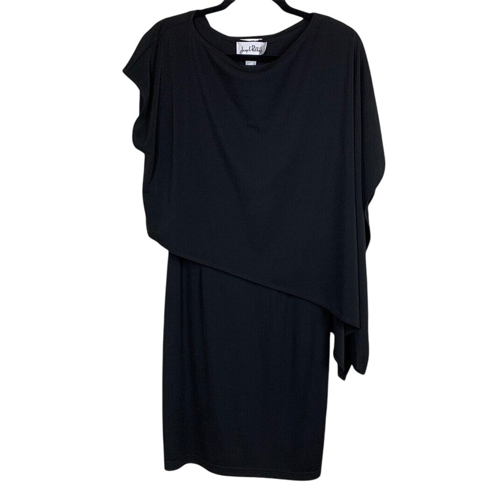 Joseph Ribkoff Dress Size 8‎ Black Asymmetrical Cape 2 Piece Classic Old Money